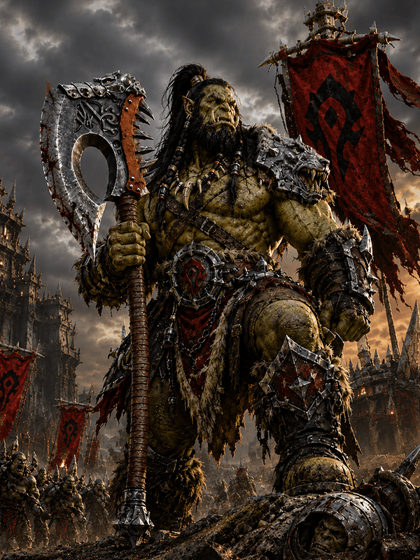 Grommash Hellscream wielding his Gorehowl axe Grommash Hellscream wielding his Gorehowl axe